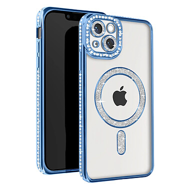 Avizar Coque Diamant pour iPhone 14 Protection MagSafe Contour Strass Bleu Clair