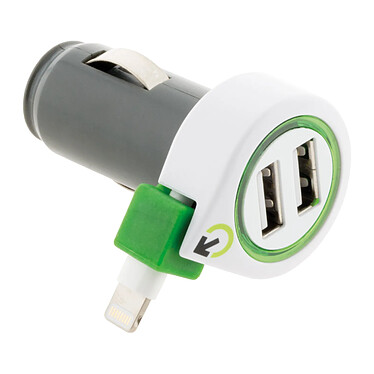 Chargeur de voiture avec câble et prise Iphone + 2 USB - Q2 Power