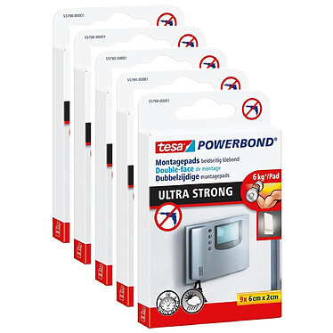 TESA Pack 9 Adhésifs Double-face de Montage Powerbond Ultra Strong 20 x 60 mm x 5