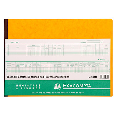 EXACOMPTA Piqûre 27x38cm Journal des Recettes Dépenses des Professions libérales 80 pages