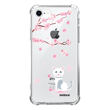 Evetane Coque iPhone 7/8/ iPhone SE 2020 anti-choc souple angles renforcés transparente Motif Chat et Fleurs