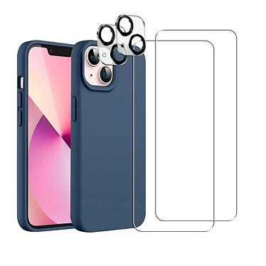 Acheter Evetane Coque iPhone 13 Bleue Silicone Liquide + 2 Protections écran et 2 protections Objectif Caméra