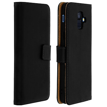 Avizar Etui folio Noir Cuir véritable pour Samsung Galaxy A6