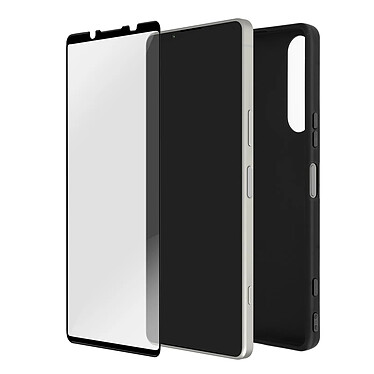 Avizar Coque pour Sony Xperia 5 IV Souple Noir et Verre Trempé 9H  Contour Noir