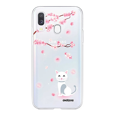 Evetane Coque Samsung Galaxy A40 360 intégrale transparente Motif Chat et Fleurs Tendance