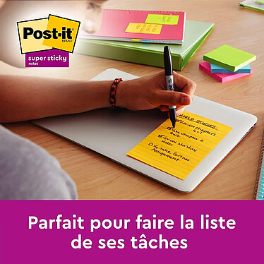 POST-IT Lot de 3 blocs Notes Super Sticky POST-IT® couleurs MIAMI 90 feuilles lignées 101 x 152 mm pas cher