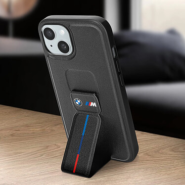 Avis BMW Coque pour iPhone 15 , 14 et 13 Simili Cuir Béquille Support Noir