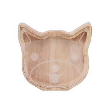 TechKidz Tirelire en Bois Modèle Tête de Chat avec une Façade en Plexiglass Beige