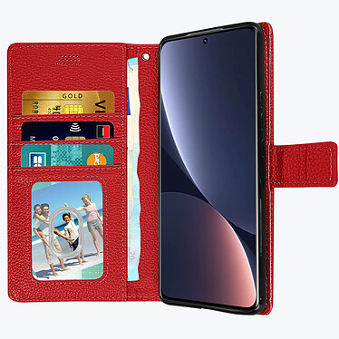 Acheter Avizar Housse pour Xiaomi 12 et 12X Aspect Grainé Clapet Portefeuille Support Vidéo  Rouge