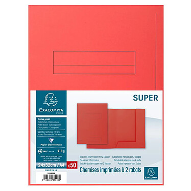 Avis EXACOMPTA Paquet de 50 chemises imprimées 2 rabats SUPER 210 - 24x32cm - Rouge