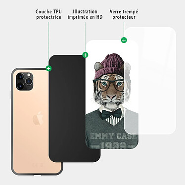 Acheter Evetane Coque en verre trempé iPhone 11 Pro Tigre Fashion