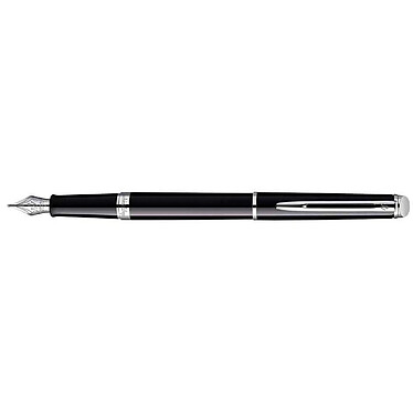 WATERMAN Stylo plume Hémisphère Pointe Moyenne Corps Vernis Noir Attribut Chrome