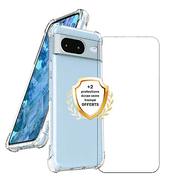 Evetane Coque Google Pixel 8 Antichoc coins renforces Silicone + 2 Vitres en verre trempe Protection ecran