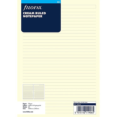 FILOFAX Recharge format A5 feuilles de notes lignées Crème