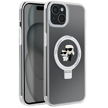 Karl Lagerfeld Coque MagSafe pour iPhone 15 Plus Silicone Gel Coins Renforcés Transparent