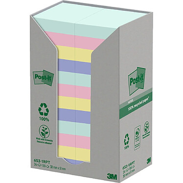 POST-IT Bloc-note adhésif Recycling, 51 x 38 mm, 4 couleurs