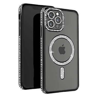 Avizar Coque Diamant pour iPhone 13 Pro Max Protection MagSafe Contour Strass Noir