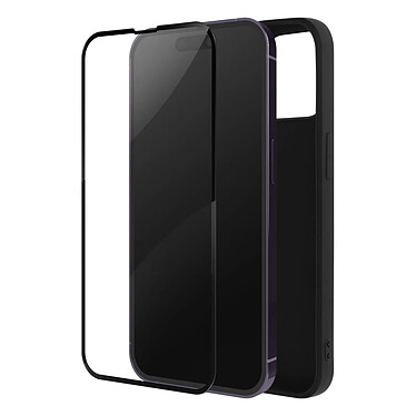 Avizar Coque pour iPhone 14 Pro Max Souple Noir et Verre Trempé 9H  Contour Noir