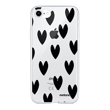 Evetane Coque iPhone 7/8/ iPhone SE 2020/ 2022 silicone transparente Motif Coeurs Noirs ultra resistant