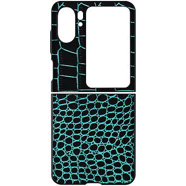 Avizar Coque Cuir pour Oppo Find N2 Flip Effet Croco Deux Pièces Bords Surélevés Bleu Turquoise