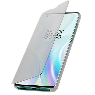 Avizar Housse OnePlus 8 Clapet Translucide Miroir Support Vidéo argent pas cher