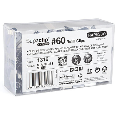 RAPESCO Boîte de 250 Pinces Clips à Relier Supaclip 60 Acier Inox