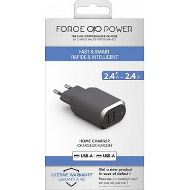 Acheter Force Power Double Chargeur maison USB A+A 4.8A FastCharge Rapide et intelligent Gris