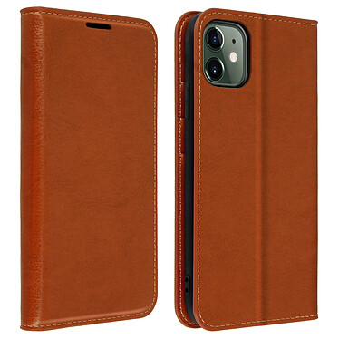 Avizar Étui iPhone 11 Folio Cuir Véritable Porte cartes Support Vidéo camel