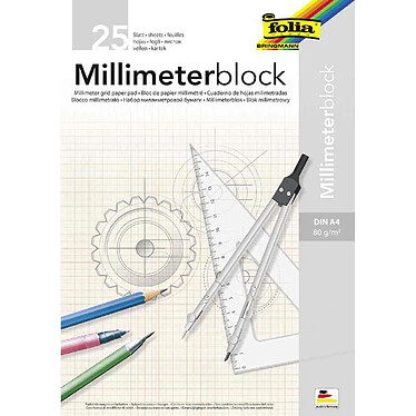 FOLIA Bloc papier millimétré, A3, 80 g/m2, 25 feuilles