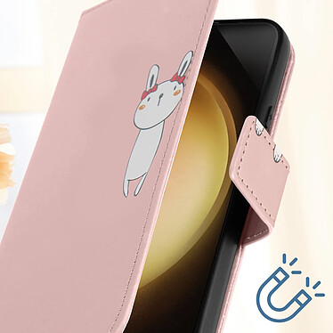 Avizar Étui Lapin pour Samsung S23 Portefeuille Support Vidéo Dragonne Rose Champagne pas cher