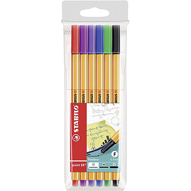 STABILO Pochette de 6 Stylos-Feutres POINT 88 Pointe Fine 0,4 mm couleurs assorties x 10