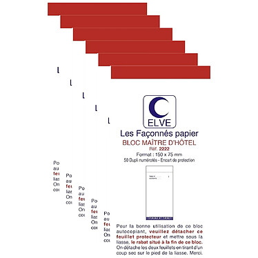 ELVE Bloc Maitre D'hotel 75x150mm 50 Feuillets Autocopiant Dupli x 6