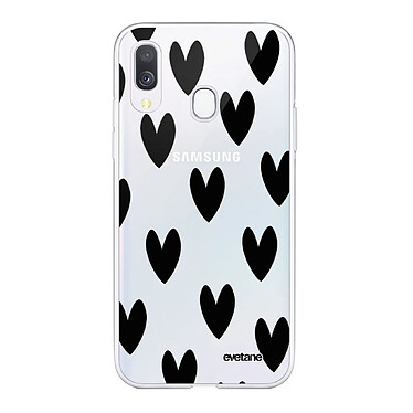 Evetane Coque Samsung Galaxy A20e 360 intégrale transparente Motif Coeurs Noirs Tendance