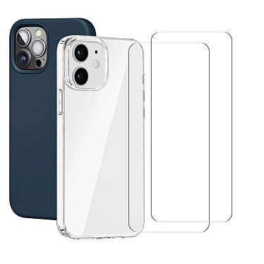 Acheter Evetane Lot de 2 Coques iPhone 12/12 Pro transparente Motif et Bleue Antichoc Silicone + 2 Vitres en verre trempé Protection écran