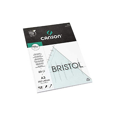 CANSON Bloc Bristol - A3 - 250 g/m2 - 20 feuilles - Extra lisse - Blanc