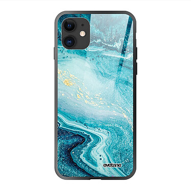 Evetane Coque iPhone 11 Coque Soft Touch Glossy Bleu Nacré Marbre Design