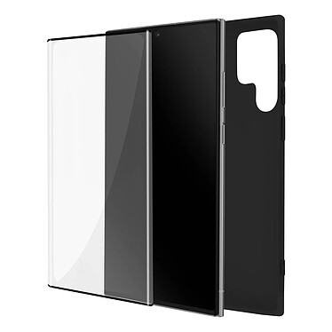 Avizar Coque pour Samsung Galaxy S22 Ultra Souple Noir et Verre Trempé 9H Contour Noir