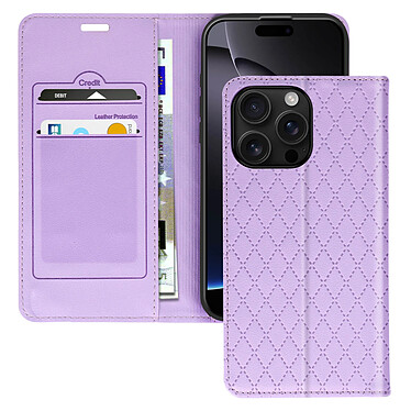 Avizar Étui Folio pour iPhone 16 Pro Losange Porte cartes Support Vidéo Violet