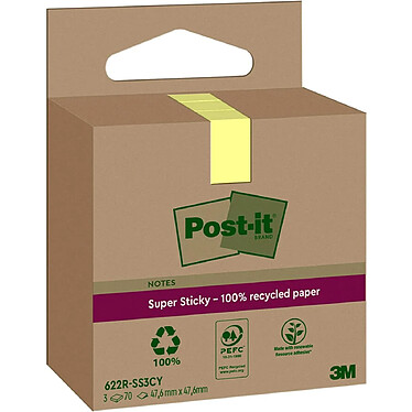 POST-IT Super Sticky Recycling Notes, 47,6 x 47,6 mm, jaune