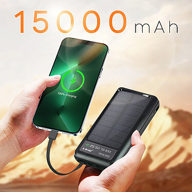 Avis LinQ Batterie Externe Solaire 15000mAh avec Câble Micro USB Lightning USB C et USB  Noir