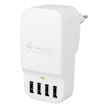 Avizar Chargeur Secteur 4 Prises USB 6.8A - Blanc - 2 Smartphones + 2 Tablettes