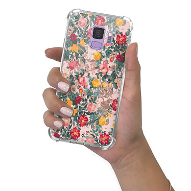 LaCoqueFrançaise Coque Samsung Galaxy S9 Silicone antichocs Solides coins renforcés  transparente Motif Fleurs Beige et Rose pas cher