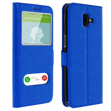 Avizar Housse Samsung Galaxy J6 Plus Etui Double Fenêtre Coque Silicone - Bleu