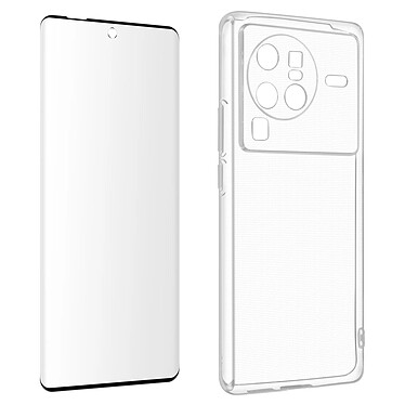 Avizar Coque pour Vivo X80 Pro Silicone Souple et Film Verre Trempé 9H  transparent contour noir