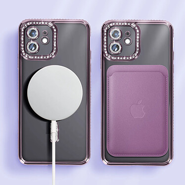 Avizar Coque Diamant pour iPhone 12 Protection MagSafe Contour Strass Violet pas cher