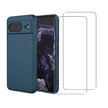 Acheter Evetane Coque Google Pixel 8 Silicone liquide Bleue Marine + 2 Vitres en Verre trempe Protection ecran Antichocs