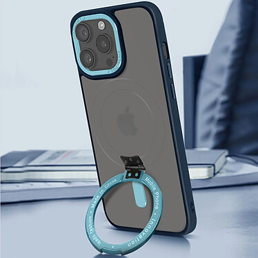 Avizar Coque MagSafe pour iPhone 15 Pro Silicone Gel Anneau Fonction Support  Dos Givré Contour Bleu Ciel pas cher