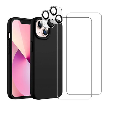 Acheter Evetane Coque iPhone 13 Noire Silicone Liquide + 2 Protections écran et 2 protections Objectif Caméra