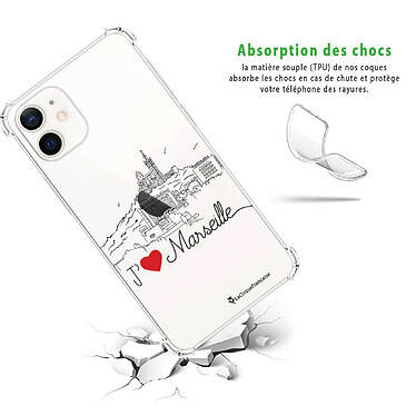 Avis LaCoqueFrançaise Coque iPhone 12 mini anti-choc souple angles renforcés transparente Motif J'aime Marseille