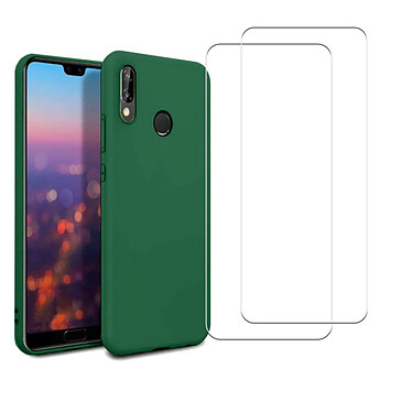 Acheter Evetane Coque Huawei P30 Lite/ P30 Lite XL Silicone Liquide Vert + 2 Vitres en Verre Trempé Protection écran